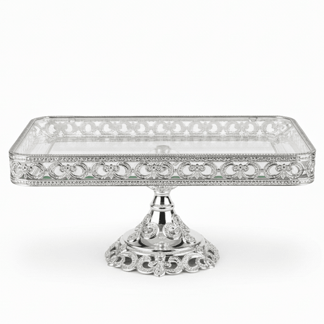 AKDC Rectangular Footed Silver Glass Candy Dish 40×14 cm Modern Serving Tray for Snacks & Desserts - Al Kabayel Discount CentreAKDC Rectangular Footed Silver Glass Candy Dish 40×14 cm Modern Serving Tray for Snacks & DessertsServing TraysAKDCAl Kabayel Discount Centre