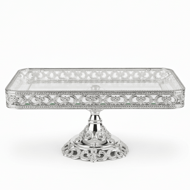 AKDC Rectangular Footed Silver Glass Candy Dish 40×14 cm Modern Serving Tray for Snacks & Desserts - Al Kabayel Discount CentreAKDC Rectangular Footed Silver Glass Candy Dish 40×14 cm Modern Serving Tray for Snacks & DessertsServing TraysAKDCAl Kabayel Discount Centre