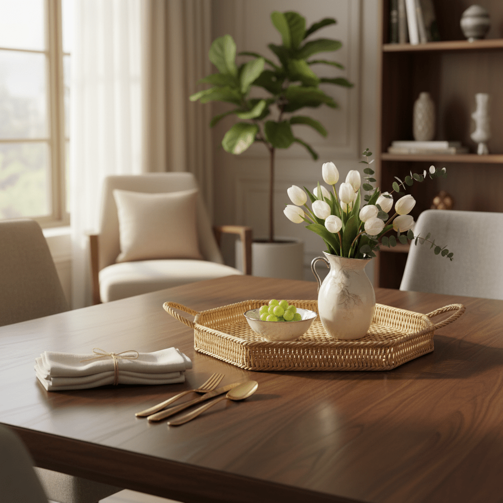 AKDC Rectangular Handwoven Rattan Basket with Handle – Elegant Beige Color, Premium Storage Basket for Modern & Classic Interiors, 31 × 21 cm - Al Kabayel Discount CentreAKDC Rectangular Handwoven Rattan Basket with Handle – Elegant Beige Color, Premium Storage Basket for Modern & Classic Interiors, 31 × 21 cmRattanAKDCAl Kabayel Discount Centre