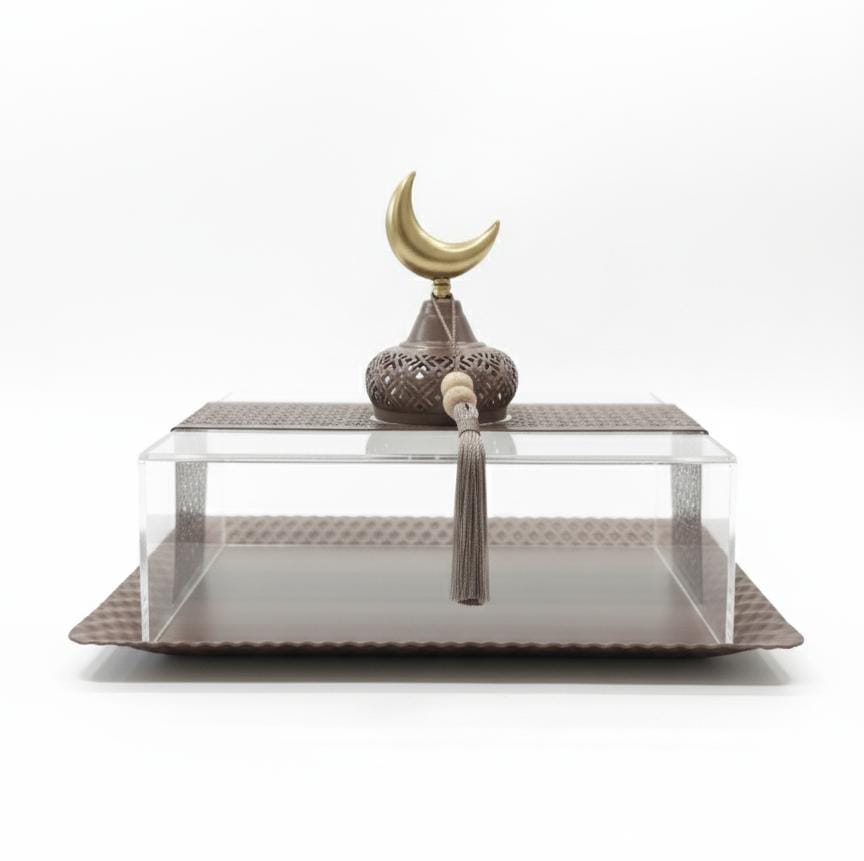AKDC Rectangular Metal Serving Tray with Acrylic Lid 30×25×22 cm – Elegant Brown Finish Perfect for Ramadan Gatherings - Al Kabayel Discount CentreAKDC Rectangular Metal Serving Tray with Acrylic Lid 30×25×22 cm – Elegant Brown Finish Perfect for Ramadan GatheringsServing TraysAKDCAl Kabayel Discount Centre