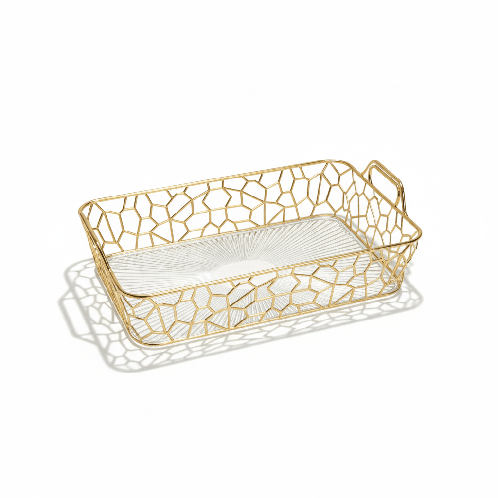 AKDC Rectangular Plastic Storage Tray – 30×19×6cm (Gold & Transparent) - Al Kabayel Discount CentreAKDC Rectangular Plastic Storage Tray – 30×19×6cm (Gold & Transparent)Organizers & AccessoriesAKDCAl Kabayel Discount Centre