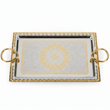 AKDC Rectangular Stainless Steel Serving Tray with Gold Border and Strong Handles, Elegant Food & Drink Serving Tray for Home, Kitchen, Hotel & Parties – 41 × 28 cm - Al Kabayel Discount CentreAKDC Rectangular Stainless Steel Serving Tray with Gold Border and Strong Handles, Elegant Food & Drink Serving Tray for Home, Kitchen, Hotel & Parties – 41 × 28 cmServing TraysAKDCAl Kabayel Discount Centre