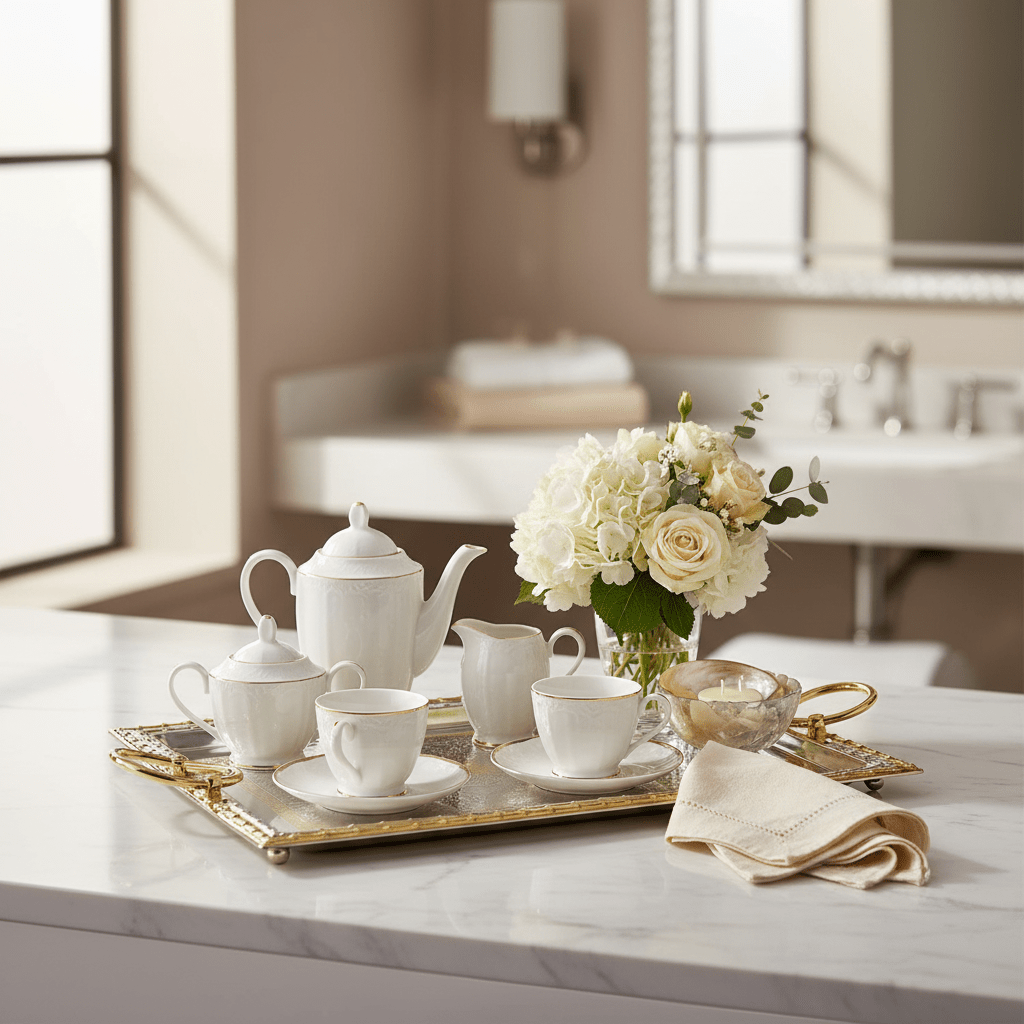 AKDC Rectangular Stainless Steel Serving Tray with Gold Border and Strong Handles, Elegant Food & Drink Serving Tray for Home, Kitchen, Hotel & Parties – 41 × 28 cm - Al Kabayel Discount CentreAKDC Rectangular Stainless Steel Serving Tray with Gold Border and Strong Handles, Elegant Food & Drink Serving Tray for Home, Kitchen, Hotel & Parties – 41 × 28 cmServing TraysAKDCAl Kabayel Discount Centre