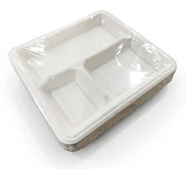 AKDC Rectangular Sugarcane Pulp 3 - Compartment Paper Plates – 25 Piece Pack - Al Kabayel Discount CentreAKDC Rectangular Sugarcane Pulp 3 - Compartment Paper Plates – 25 Piece PackDisposablesAKDCAl Kabayel Discount Centre