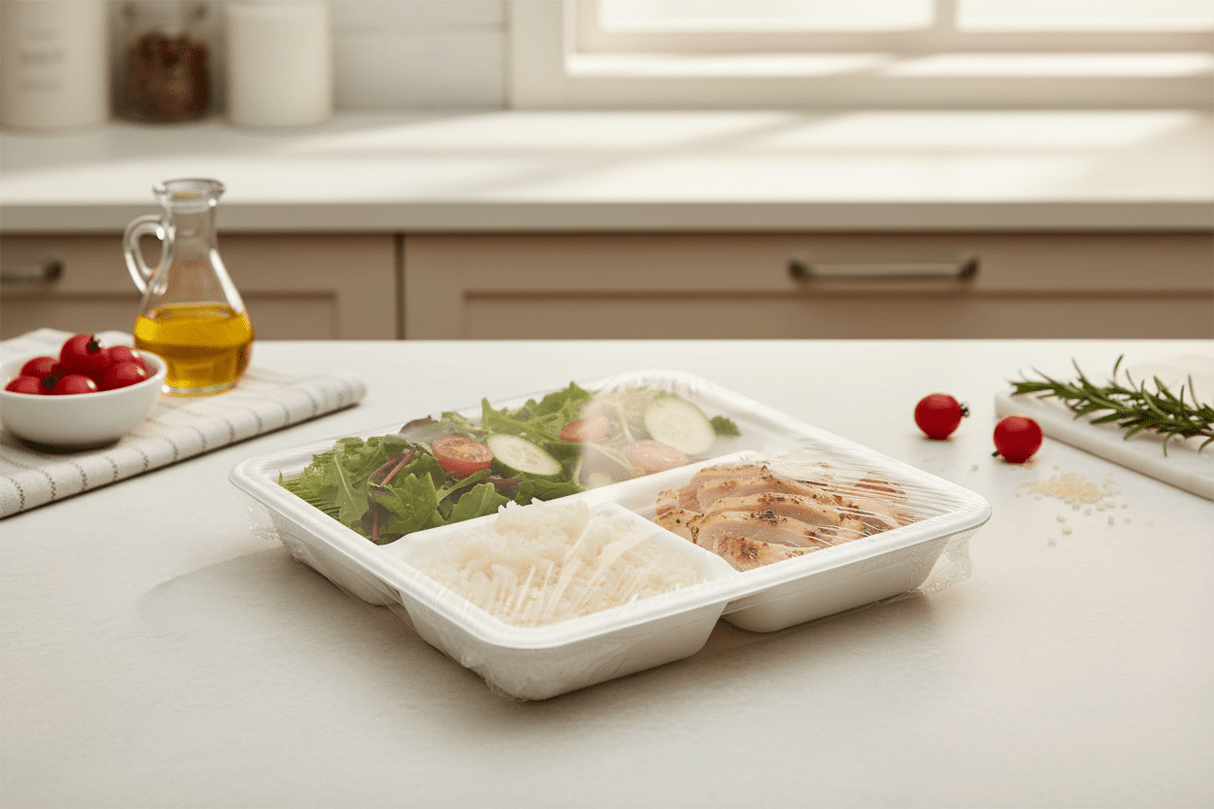 AKDC Rectangular Sugarcane Pulp 3 - Compartment Paper Plates – 25 Piece Pack - Al Kabayel Discount CentreAKDC Rectangular Sugarcane Pulp 3 - Compartment Paper Plates – 25 Piece PackDisposablesAKDCAl Kabayel Discount Centre