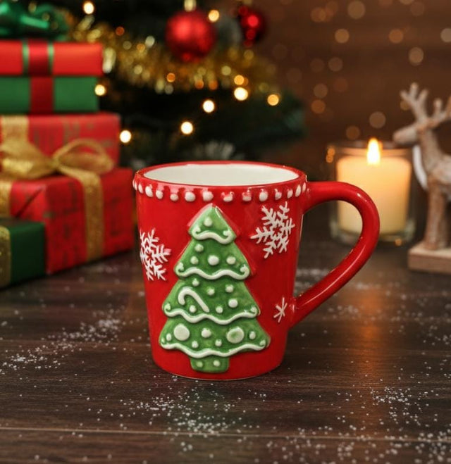 AKDC Red Ceramic Christmas Mug 400 ml – Elegant Xmas Tree Pattern for Holiday Drinks - Al Kabayel Discount CentreAKDC Red Ceramic Christmas Mug 400 ml – Elegant Xmas Tree Pattern for Holiday DrinksMugsAKDCAl Kabayel Discount Centre