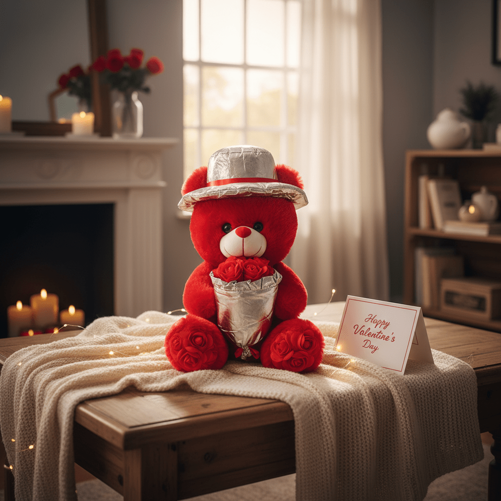 AKDC Red Color Teddy Bear Soft Plush Toy with Decorative Flower Bouquet – 40 cm Gift Stuffed Animal - Al Kabayel Discount CentreAKDC Red Color Teddy Bear Soft Plush Toy with Decorative Flower Bouquet – 40 cm Gift Stuffed AnimalToysAKDCAl Kabayel Discount Centre