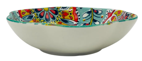 AKDC Round and Wave Edge Ceramic Bowl 18cm*5cm, Teal and Multicolour Floral Designs - Al Kabayel Discount CentreAKDC Round and Wave Edge Ceramic Bowl 18cm*5cm, Teal and Multicolour Floral DesignsBowlsAKDCAl Kabayel Discount Centre