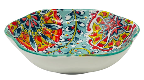AKDC Round and Wave Edge Ceramic Bowl 18cm*5cm, Teal and Multicolour Floral Designs - Al Kabayel Discount CentreAKDC Round and Wave Edge Ceramic Bowl 18cm*5cm, Teal and Multicolour Floral DesignsBowlsAKDCAl Kabayel Discount Centre