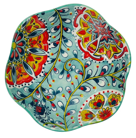 AKDC Round and Wave Edge Ceramic Bowl 18cm*5cm, Teal and Multicolour Floral Designs - Al Kabayel Discount CentreAKDC Round and Wave Edge Ceramic Bowl 18cm*5cm, Teal and Multicolour Floral DesignsBowlsAKDCAl Kabayel Discount Centre