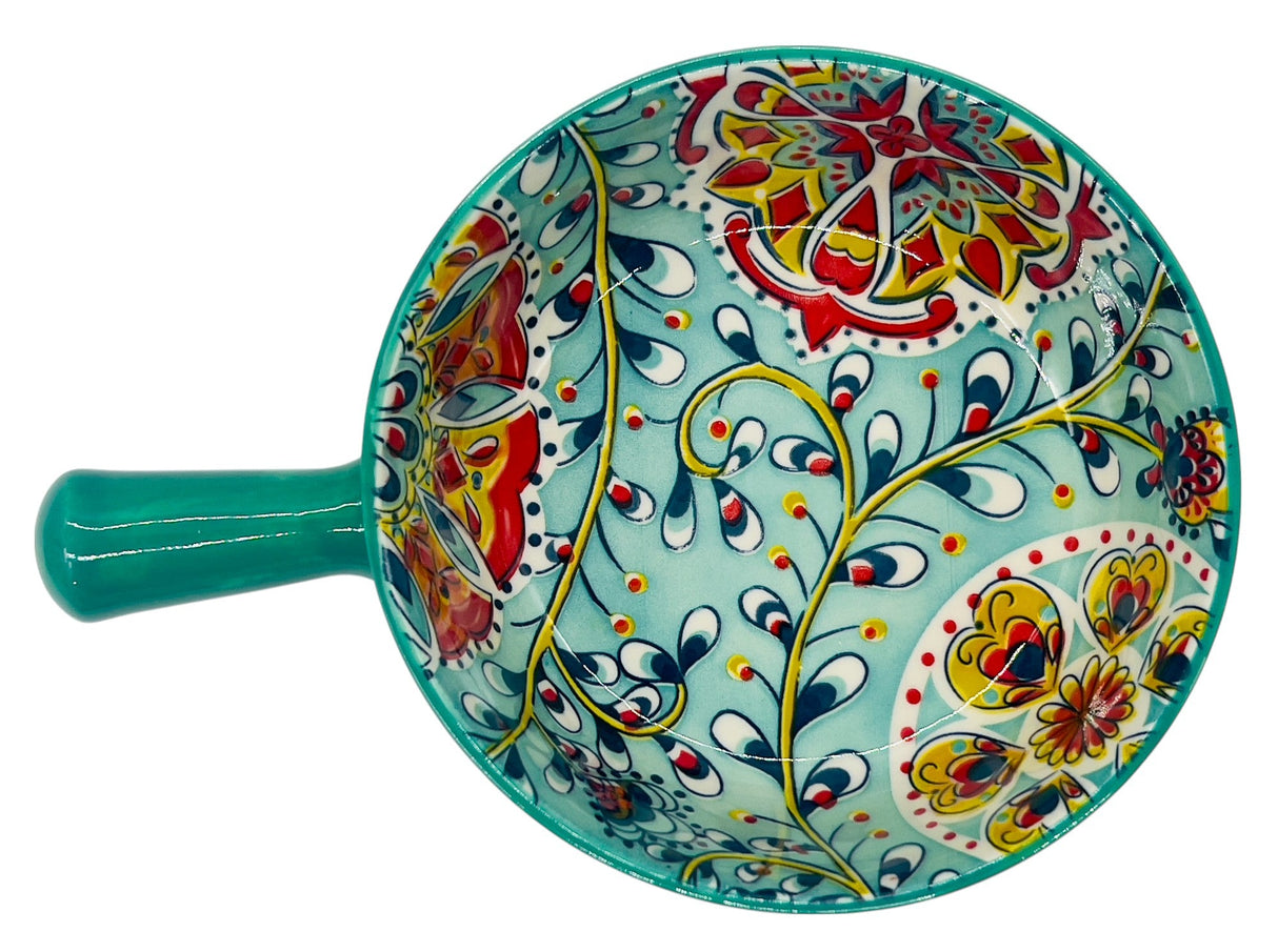 AKDC Round Ceramic Bowl with Handle 15.5cm*5.5cm, Teal and Multicolour Floral Designs - Al Kabayel Discount CentreAKDC Round Ceramic Bowl with Handle 15.5cm*5.5cm, Teal and Multicolour Floral DesignsBowlsAKDCAl Kabayel Discount Centre