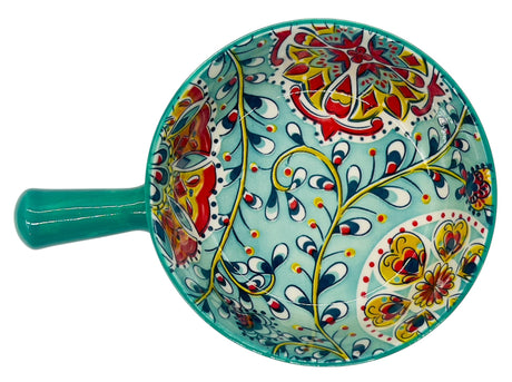 AKDC Round Ceramic Bowl with Handle 15.5cm*5.5cm, Teal and Multicolour Floral Designs - Al Kabayel Discount CentreAKDC Round Ceramic Bowl with Handle 15.5cm*5.5cm, Teal and Multicolour Floral DesignsBowlsAKDCAl Kabayel Discount Centre
