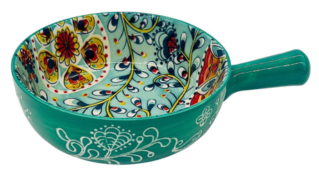 AKDC Round Ceramic Bowl with Handle 15.5cm*5.5cm, Teal and Multicolour Floral Designs - Al Kabayel Discount CentreAKDC Round Ceramic Bowl with Handle 15.5cm*5.5cm, Teal and Multicolour Floral DesignsBowlsAKDCAl Kabayel Discount Centre