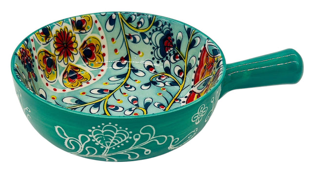 AKDC Round Ceramic Bowl with Handle 15.5cm*5.5cm, Teal and Multicolour Floral Designs - Al Kabayel Discount CentreAKDC Round Ceramic Bowl with Handle 15.5cm*5.5cm, Teal and Multicolour Floral DesignsBowlsAKDCAl Kabayel Discount Centre