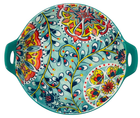 AKDC Round Ceramic Bowl with Handle 17.5cm*6.5cm, Teal and Multicolour Floral Designs - Al Kabayel Discount CentreAKDC Round Ceramic Bowl with Handle 17.5cm*6.5cm, Teal and Multicolour Floral DesignsBowlsAKDCAl Kabayel Discount Centre