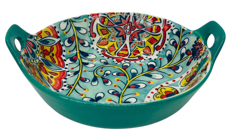 AKDC Round Ceramic Bowl with Handle 17.5cm*6.5cm, Teal and Multicolour Floral Designs - Al Kabayel Discount CentreAKDC Round Ceramic Bowl with Handle 17.5cm*6.5cm, Teal and Multicolour Floral DesignsBowlsAKDCAl Kabayel Discount Centre