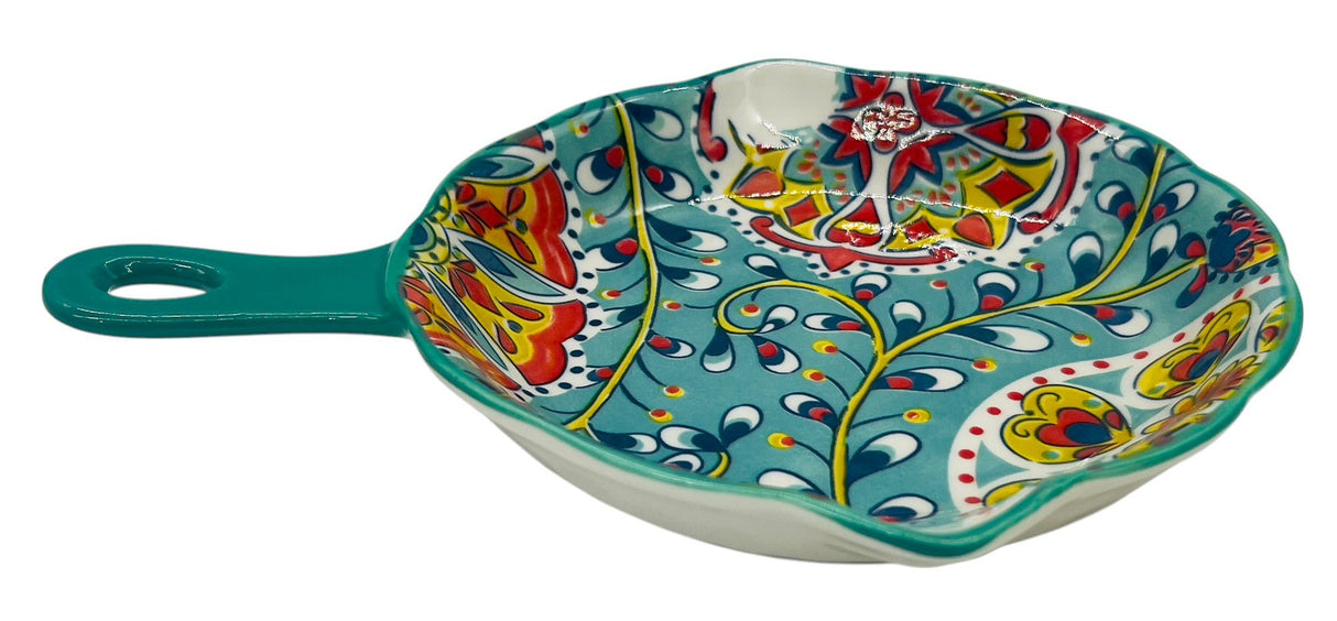 AKDC Round Ceramic Bowl with Handle 19cm*3.5cm, Teal and Multicolour Floral Designs - Al Kabayel Discount CentreAKDC Round Ceramic Bowl with Handle 19cm*3.5cm, Teal and Multicolour Floral DesignsBowlsAKDCAl Kabayel Discount Centre