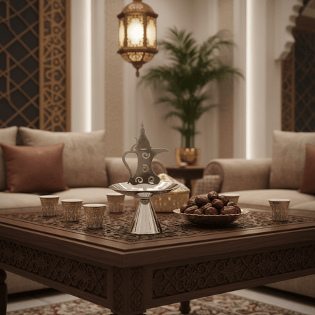 AKDC Round Footed Candy Tray with Arabic Pattern – Elegant Display Tray for Sweets Dates & Desserts – 25x18 cm - Al Kabayel Discount CentreAKDC Round Footed Candy Tray with Arabic Pattern – Elegant Display Tray for Sweets Dates & Desserts – 25x18 cmServing TraysAKDCAl Kabayel Discount Centre