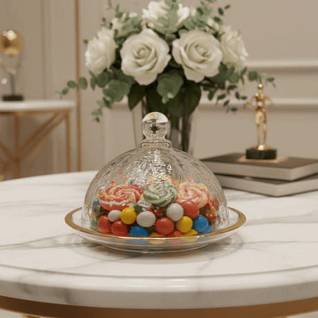 AKDC Round Glass Candy Plate with Lid Classic Covered Dessert Serving Dish 14 cm - Al Kabayel Discount CentreAKDC Round Glass Candy Plate with Lid Classic Covered Dessert Serving Dish 14 cmJars & Food SaversAKDCAl Kabayel Discount Centre