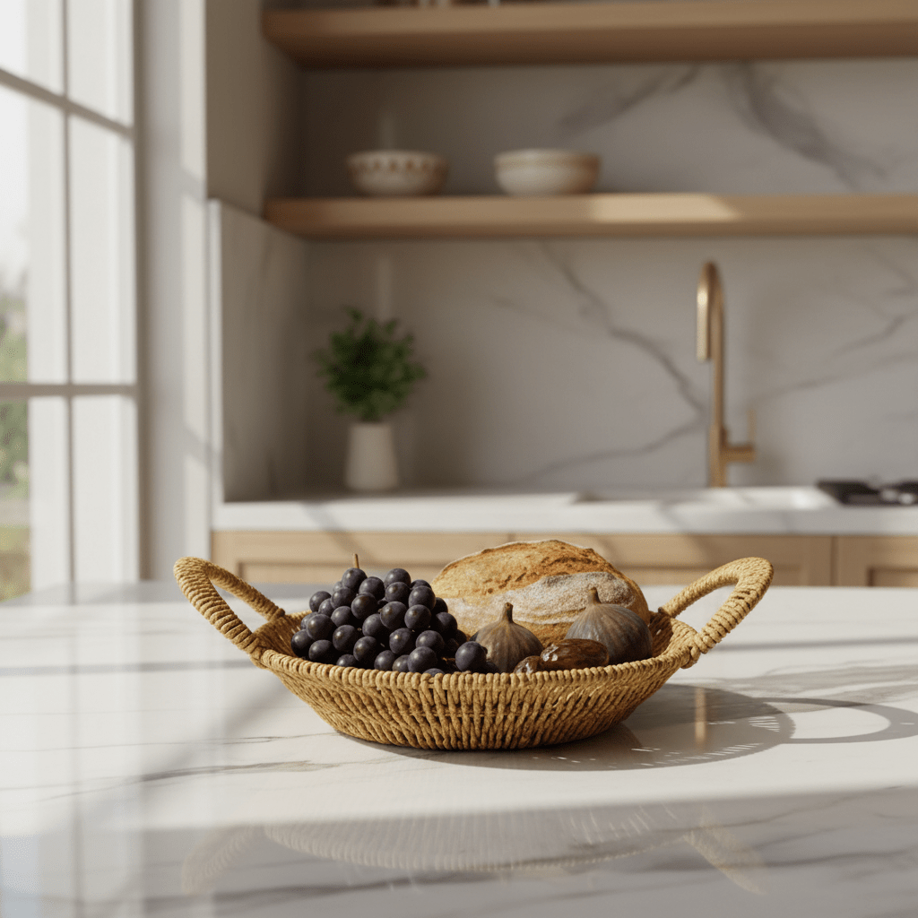 AKDC Round Handwoven Rattan Basket with Carry Handle – Natural Brown Color, Traditional Style Serving & Storage Basket, 25 × 5 cm - Al Kabayel Discount CentreAKDC Round Handwoven Rattan Basket with Carry Handle – Natural Brown Color, Traditional Style Serving & Storage Basket, 25 × 5 cmRattanAKDCAl Kabayel Discount Centre