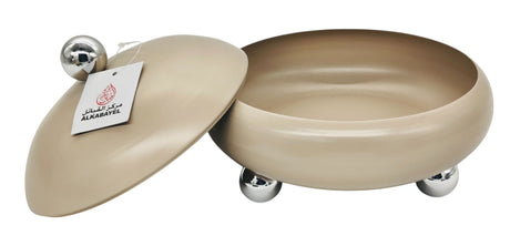 AKDC Round Metal Candy Bowl with Lid 19cm*17cm, Beige - Al Kabayel Discount CentreAKDC Round Metal Candy Bowl with Lid 19cm*17cm, BeigeBowlsAKDCAl Kabayel Discount Centre