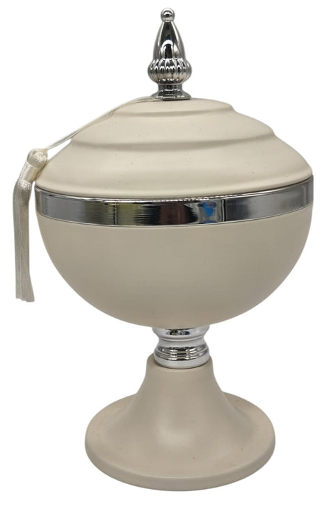 AKDC Round Metal Footed Candy Bowl with Lid 15cm*25cm, Ivory/Silver - Al Kabayel Discount CentreAKDC Round Metal Footed Candy Bowl with Lid 15cm*25cm, Ivory/SilverBowlsAKDCAl Kabayel Discount Centre