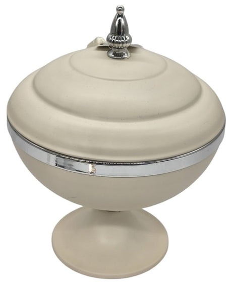 AKDC Round Metal Footed Candy Bowl with Lid 21cm*27cm, Ivory/Silver - Al Kabayel Discount CentreAKDC Round Metal Footed Candy Bowl with Lid 21cm*27cm, Ivory/SilverBowlsAKDCAl Kabayel Discount Centre