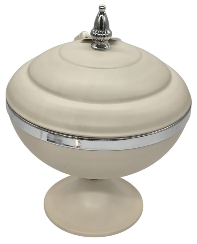 AKDC Round Metal Footed Candy Bowl with Lid 21cm*27cm, Ivory/Silver - Al Kabayel Discount CentreAKDC Round Metal Footed Candy Bowl with Lid 21cm*27cm, Ivory/SilverBowlsAKDCAl Kabayel Discount Centre