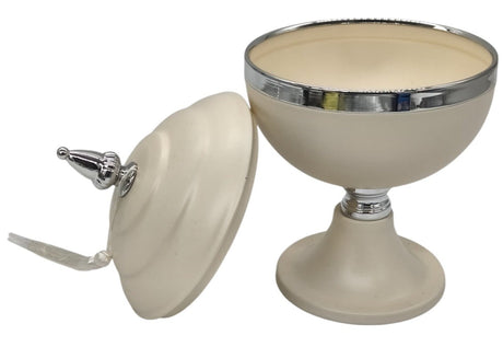 AKDC Round Metal Footed Candy Bowl with Lid 21cm*27cm, Ivory/Silver - Al Kabayel Discount CentreAKDC Round Metal Footed Candy Bowl with Lid 21cm*27cm, Ivory/SilverBowlsAKDCAl Kabayel Discount Centre