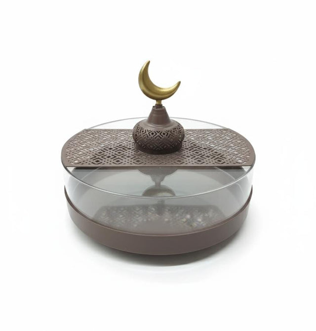 AKDC Round Metal Serving Tray with Acrylic Lid 28×20×10 cm – Premium Brown Finish Ramadan Special Collection - Al Kabayel Discount CentreAKDC Round Metal Serving Tray with Acrylic Lid 28×20×10 cm – Premium Brown Finish Ramadan Special CollectionServing TraysAKDCAl Kabayel Discount Centre