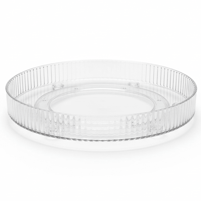 AKDC Round Plastic Stripped Rotating Organizer 27.6cm*5cm, Clear & Transparent - Al Kabayel Discount CentreAKDC Round Plastic Stripped Rotating Organizer 27.6cm*5cm, Clear & TransparentOrganizers & AccessoriesAKDCAl Kabayel Discount Centre