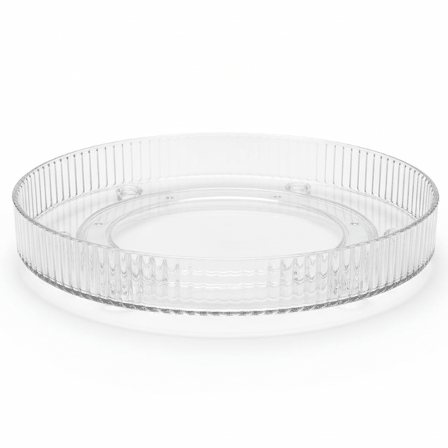 AKDC Round Plastic Stripped Rotating Organizer 27.6cm*5cm, Clear & Transparent - Al Kabayel Discount CentreAKDC Round Plastic Stripped Rotating Organizer 27.6cm*5cm, Clear & TransparentOrganizers & AccessoriesAKDCAl Kabayel Discount Centre