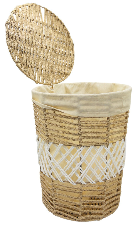 AKDC Round Rattan Laundary Basket 33cm*40cm, Brown/White - Al Kabayel Discount CentreAKDC Round Rattan Laundary Basket 33cm*40cm, Brown/WhiteOrganizers & AccessoriesAKDCAl Kabayel Discount Centre