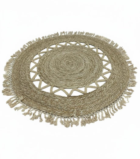 AKDC Round Rattan Rug 100cm – Handwoven Natural Rug with Fringed Border, Stylish Accent for Boho Homes - Al Kabayel Discount CentreAKDC Round Rattan Rug 100cm – Handwoven Natural Rug with Fringed Border, Stylish Accent for Boho HomesDoormatsAKDCAl Kabayel Discount Centre