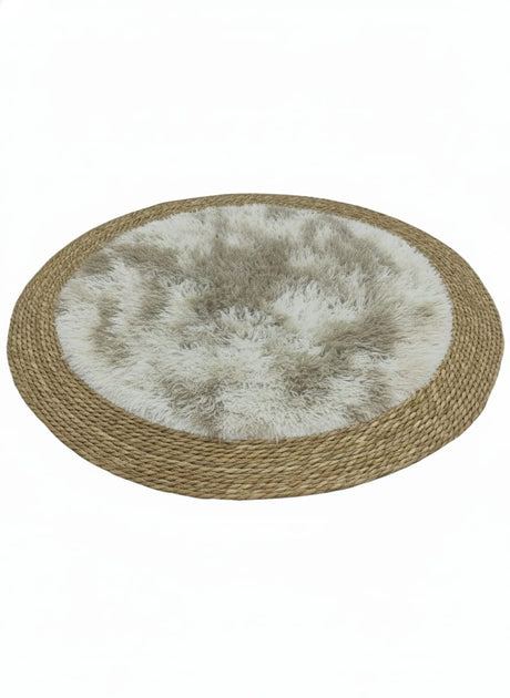 AKDC Round Rattan Rug 100cm – Natural Rattan with Light Brown & Beige Fur Layer, Soft & Stylish Home Décor Piece - Al Kabayel Discount CentreAKDC Round Rattan Rug 100cm – Natural Rattan with Light Brown & Beige Fur Layer, Soft & Stylish Home Décor PieceDoormatsAKDCAl Kabayel Discount Centre