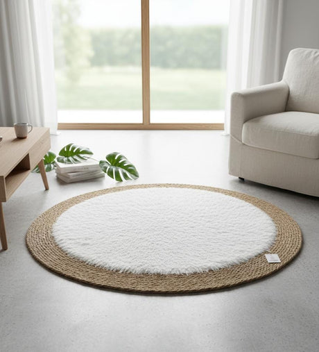 AKDC Round Rattan Rug 100cm – Premium Rattan with Soft White Fur Top, Elegant Floor Rug for Cozy Interiors - Al Kabayel Discount CentreAKDC Round Rattan Rug 100cm – Premium Rattan with Soft White Fur Top, Elegant Floor Rug for Cozy InteriorsDoormatsAKDCAl Kabayel Discount Centre