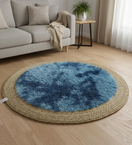 AKDC Round Rattan Rug 100cm – Rattan with Blue Fur Accent, Unique Handmade Rug for Modern & Artistic Spaces - Al Kabayel Discount CentreAKDC Round Rattan Rug 100cm – Rattan with Blue Fur Accent, Unique Handmade Rug for Modern & Artistic SpacesDoormatsAKDCAl Kabayel Discount Centre