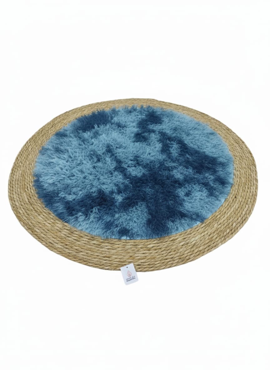 AKDC Round Rattan Rug 100cm – Rattan with Blue Fur Accent, Unique Handmade Rug for Modern & Artistic Spaces - Al Kabayel Discount CentreAKDC Round Rattan Rug 100cm – Rattan with Blue Fur Accent, Unique Handmade Rug for Modern & Artistic SpacesDoormatsAKDCAl Kabayel Discount Centre