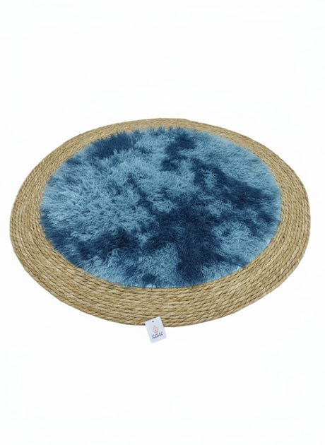AKDC Round Rattan Rug 100cm – Rattan with Blue Fur Accent, Unique Handmade Rug for Modern & Artistic Spaces - Al Kabayel Discount CentreAKDC Round Rattan Rug 100cm – Rattan with Blue Fur Accent, Unique Handmade Rug for Modern & Artistic SpacesDoormatsAKDCAl Kabayel Discount Centre
