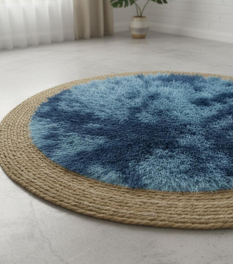 AKDC Round Rattan Rug 100cm – Rattan with Blue Fur Accent, Unique Handmade Rug for Modern & Artistic Spaces - Al Kabayel Discount CentreAKDC Round Rattan Rug 100cm – Rattan with Blue Fur Accent, Unique Handmade Rug for Modern & Artistic SpacesDoormatsAKDCAl Kabayel Discount Centre