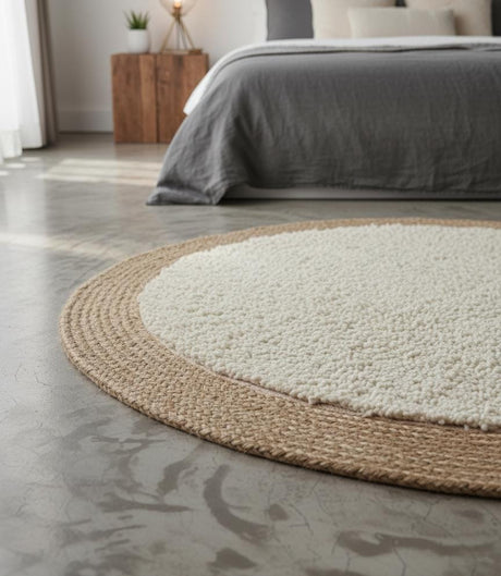 AKDC Round Rattan Rug 100cm – Rattan with Cream Rough Fur Finish, Rustic Handwoven Accent for Bedrooms & Lounges - Al Kabayel Discount CentreAKDC Round Rattan Rug 100cm – Rattan with Cream Rough Fur Finish, Rustic Handwoven Accent for Bedrooms & LoungesDoormatsAKDCAl Kabayel Discount Centre