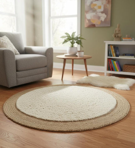 AKDC Round Rattan Rug 100cm – Rattan with Cream Rough Fur Finish, Rustic Handwoven Accent for Bedrooms & Lounges - Al Kabayel Discount CentreAKDC Round Rattan Rug 100cm – Rattan with Cream Rough Fur Finish, Rustic Handwoven Accent for Bedrooms & LoungesDoormatsAKDCAl Kabayel Discount Centre