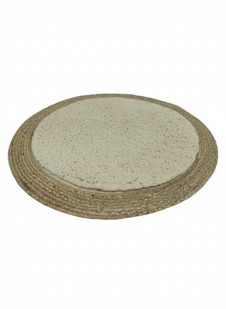 AKDC Round Rattan Rug 100cm – Rattan with Cream Rough Fur Finish, Rustic Handwoven Accent for Bedrooms & Lounges - Al Kabayel Discount CentreAKDC Round Rattan Rug 100cm – Rattan with Cream Rough Fur Finish, Rustic Handwoven Accent for Bedrooms & LoungesDoormatsAKDCAl Kabayel Discount Centre