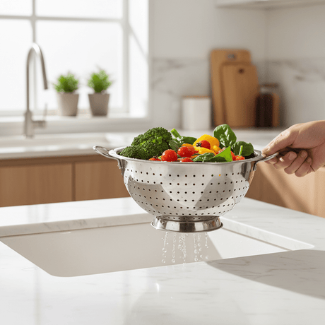 AKDC Round Stainless Steel Colander With Handle - 27cm - Al Kabayel Discount CentreAKDC Round Stainless Steel Colander With Handle - 27cmKitchen Utensils & GadgetsAKDCAl Kabayel Discount Centre