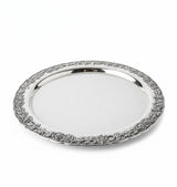 AKDC Round Steel Serving Tray – Silver Floral Design | 35 cm Elegant Tableware Piece - Al Kabayel Discount CentreAKDC Round Steel Serving Tray – Silver Floral Design | 35 cm Elegant Tableware PieceServing TraysAKDCAl Kabayel Discount Centre