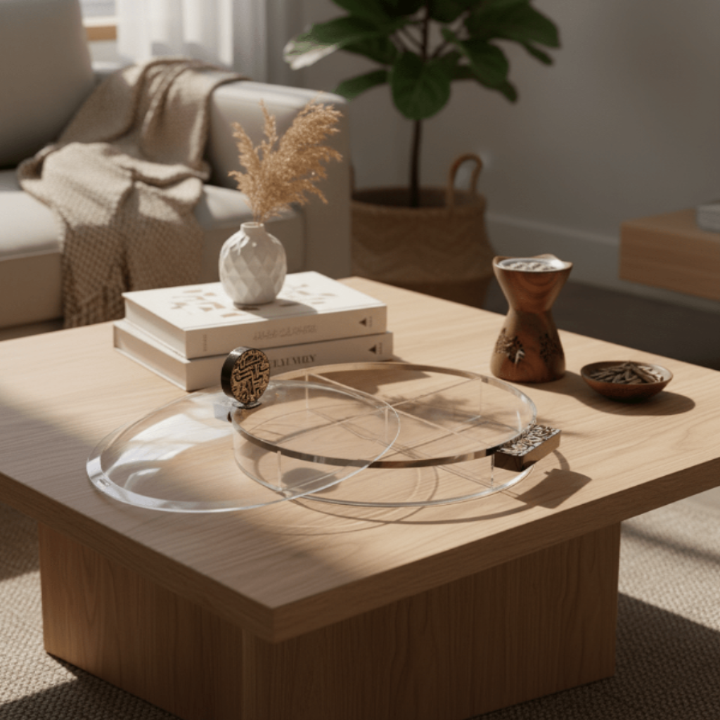 AKDC Round Transparent Acrylic 4 - Compartment Candy & Dry Fruit Box – 30.5 × 30 cm Elegant Table Organizer - Al Kabayel Discount CentreAKDC Round Transparent Acrylic 4 - Compartment Candy & Dry Fruit Box – 30.5 × 30 cm Elegant Table OrganizerJars & Food SaversAKDCAl Kabayel Discount Centre