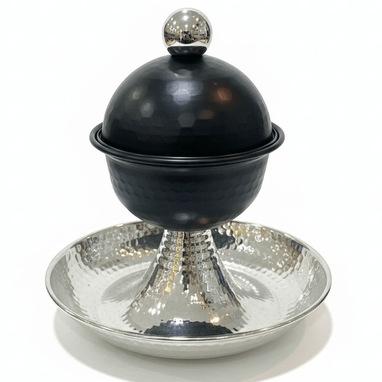 AKDC Royal Black and Silver Metal Candy Bowl with Lid and Elevated Footed Base for Luxury Serving – 20×18 cm - Al Kabayel Discount CentreAKDC Royal Black and Silver Metal Candy Bowl with Lid and Elevated Footed Base for Luxury Serving – 20×18 cmBowlsAKDCAl Kabayel Discount Centre