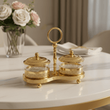 AKDC Royal Gold Candy Pot Set | Ornate 2 - Piece Glass & Metal Confectionery Jars | 20×15 cm - Al Kabayel Discount CentreAKDC Royal Gold Candy Pot Set | Ornate 2 - Piece Glass & Metal Confectionery Jars | 20×15 cmJars & Food SaversAKDCAl Kabayel Discount Centre