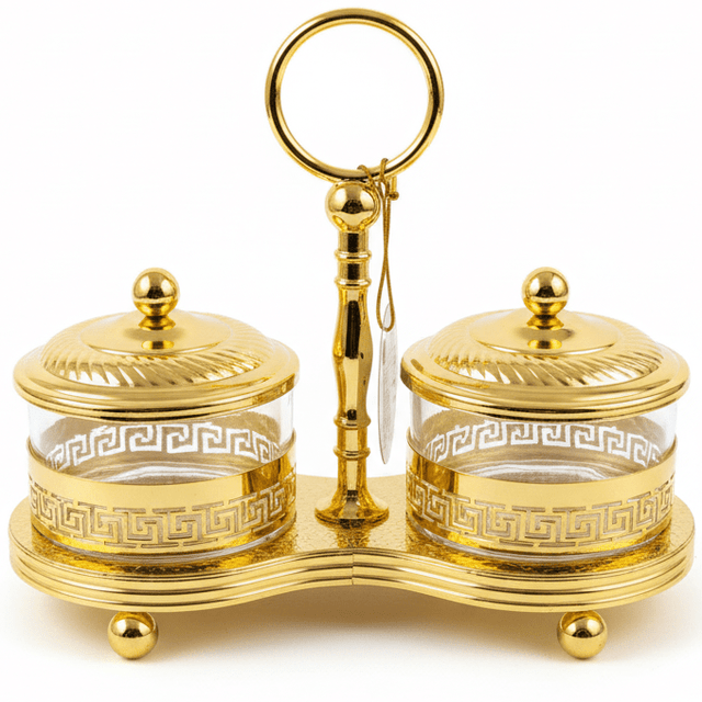 AKDC Royal Gold Candy Pot Set | Ornate 2 - Piece Glass & Metal Confectionery Jars | 20×15 cm - Al Kabayel Discount CentreAKDC Royal Gold Candy Pot Set | Ornate 2 - Piece Glass & Metal Confectionery Jars | 20×15 cmJars & Food SaversAKDCAl Kabayel Discount Centre