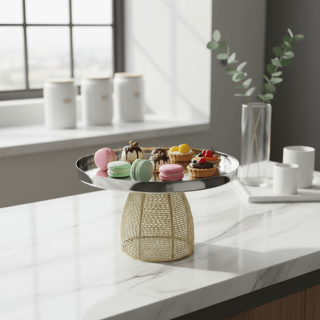 AKDC Royal Gold - Footed Stainless Steel Serving Tray – Premium Elevated Dessert Stand for Events & Catering – 26 × 14 cm - Al Kabayel Discount CentreAKDC Royal Gold - Footed Stainless Steel Serving Tray – Premium Elevated Dessert Stand for Events & Catering – 26 × 14 cmServing TraysAKDCAl Kabayel Discount Centre